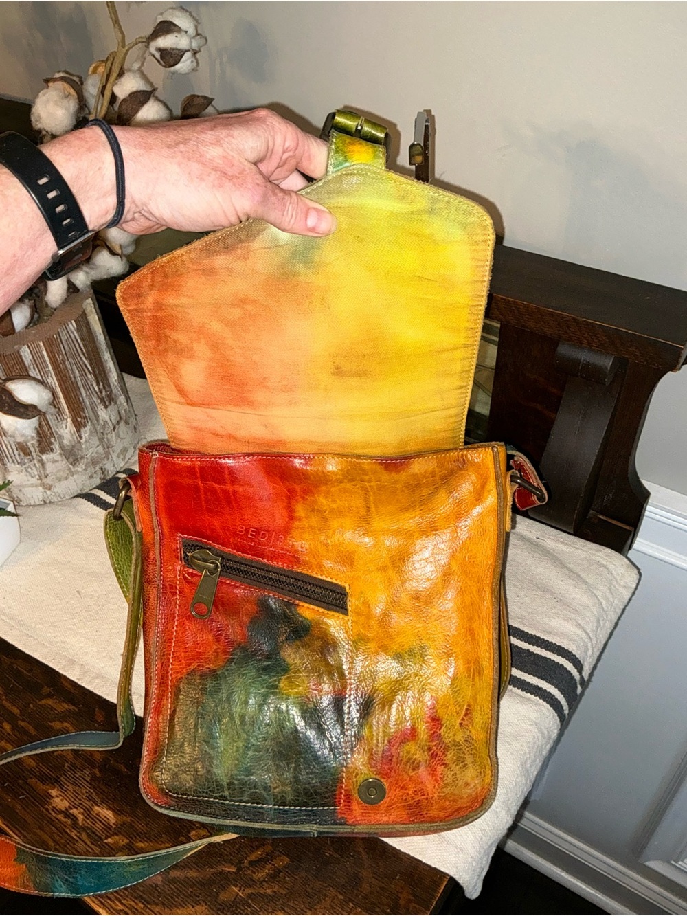 RARE Bed Stu Leather Venice Beach Crossbody Bag Monarch Tie Dyed Red Blue - Picture 10 of 12